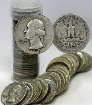 Washington Quarter Full Roll - 40 Coins - 90% Silver - Choose # of Rolls! - Image 1 of 4