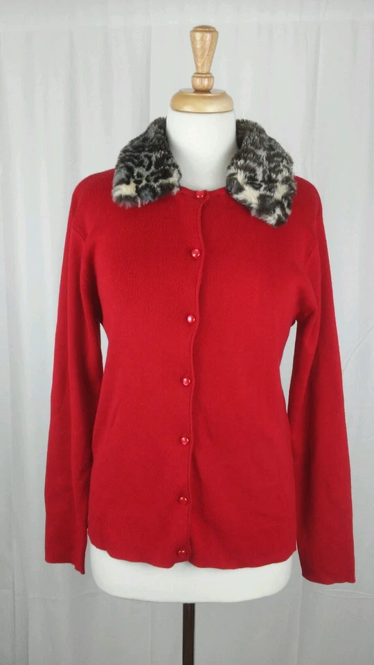 Suéter con botones rojos Kikit Maurice Sasson de colección con bufanda extraíble con estampado animal talla M Foto 1 de 4