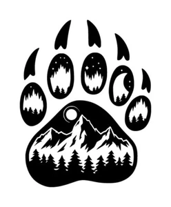 Bear Track Mountain Scene Decal Sticker, Moon Stars Wilderness Wildlife Bear - Picture 1 of 2