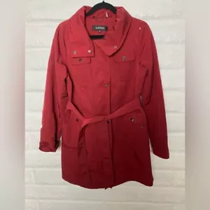 Ellen Tracy Red rain coat with belt and zip up hood - Picture 1 of 5