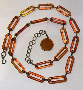 Vintage 70's Amber Chain Body Belt Waist Tortoise Festival Retro Can Fit A Larg - Picture 1 of 15