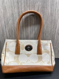 Coach Handbag Purse White Cream Tan "C" Print M0773-11820 Vintage - Picture 1 of 23