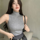 Summer Fashion Turtleneck Knitted Tank Top Women Solid Sleeveless Slim Camisole