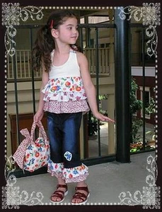 NWT BGG Baby Gassy Gooma Aunt Emma's Orchard Ruffles Rhumba Halter Jean Set 3T - Imagen 1 de 1