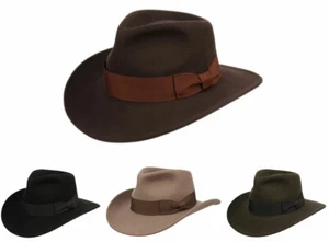 Sombrero Fedora Premium de Fieltro de Lana Indiana Jones con Banda de Grano Aplastable Outback - Imagen 1 de 13