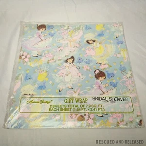 1976 Cute Blue Bridal Shower Theme American Greetings Gift Wrap 2x 1.64x2.41ft - Picture 1 of 3