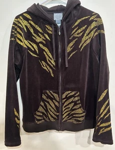 NWT Peck & Peck Velour Animal Print Choco Go Zip Up Sz XL - Picture 1 of 5