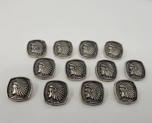 12 pcs Western Tribal Chief Silver Molded Plastic Craft Sewing Shank Buttons VTG - Picture 1 of 3