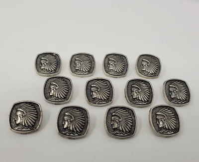 12 pcs Western Tribal Chief Silver Molded Plastic Craft Sewing Shank Buttons VTG - Image 1 of 3