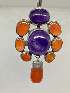 Amethyst & Karneel Cabochon Edelsteine in 925 Sterlingsilber Anhänger & LG Balle - Bild 1 von 14