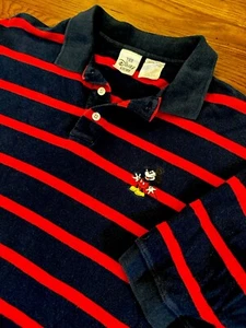 VTG 90s Disney Store Mickey Mouse Polo Med Navy Red Stripe Short Sleeve Cotton - Picture 1 of 7