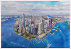 New York View cityscape sketch drawing watercolor A4 Trubetskaya original ocean