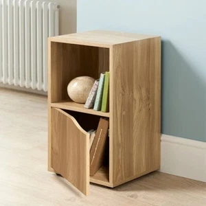 2 Cubes Wooden Small Cube Storage Unit Wooden Bookcase 1 Door Free Standing Unit - Picture 1 of 7