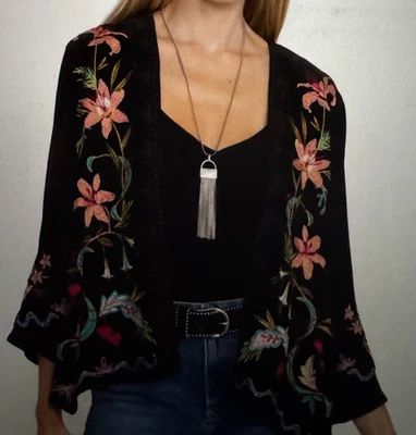 Johnny Was NEW w TAGS Black Velvet Bolero Amarylla Embroidered Retail $340 Small - Image 1 of 4