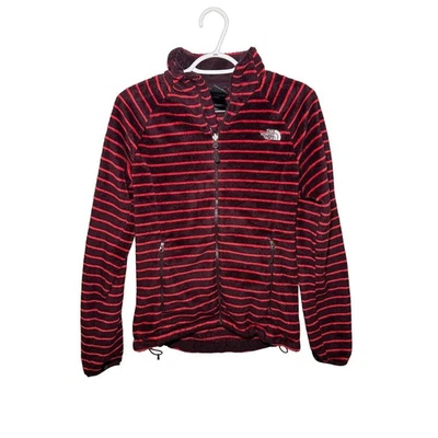 Chaqueta polar The North Face a rayas rojas con cremallera para mujer pequeña senderismo al aire libre Foto 1 de 4