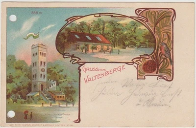 1903 Litho-AK Gruss vom Valtenberge Jugendstil Niederneukirch Lausitz Bautzen - Bild 1 von 2