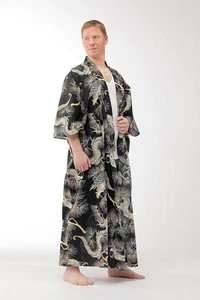 Plus Size: Japanese Kimono Yukata Men Dragon & Hawk Cotton Robe Made in Japan - Picture 1 of 5