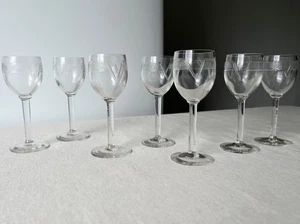 SET OF 7 VINTAGE ART DECO BOHEMIAN CLEAR CUT shot GLASSES - Picture 1 of 8