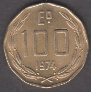 Chile 1974. 100 Escudos. Andean Condor on rock. Laurel wreath KM# 202 - Picture 1 of 2