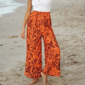 Patrons of Peace Wide Leg Floral and Bird Print Orange Size M - Picture 1 of 6