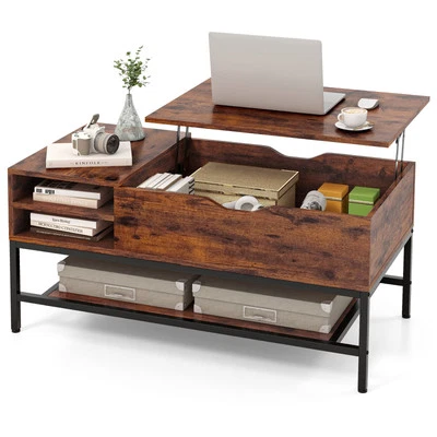 Wooden Coffee Table Lift Up Shelf Drawer Storage Shelves Living Room Furniture - Image 1 of 4