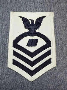 WW2 US Navy Printer CPO Chief Petty Officer White Twill Badge - Imagen 1 de 8