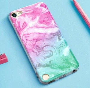 iPod Touch 5th 6th 7th Gen - Soft TPU Rubber Case Cover Pink Mint Green Marble - Picture 1 of 5