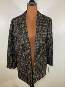 NWT Women's Nanette Lepore Blazer Size L Black and Gold Tweed - Picture 1 of 4