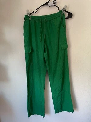 Pantalones de lino para mujer Love Tree pierna ancha talla S bolsillos verdes boho playeros Foto 1 de 4