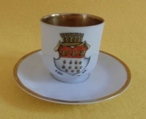 Köln, Wappen, Hof Moschendorf, 1 Tasse/Mokkatasse, Porzellan weiß, Goldränder - Bild 1 von 9
