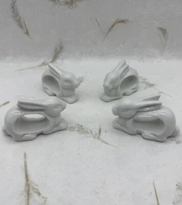 4 Vintage Japan White Bunny Rabbit Napkin Rings Ceramic Porcelain Easter - Picture 1 of 24