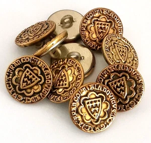 A 24. LOT 10 BOUTONS VINTAGE METAL DORE BLASON (30 cts pcs.) 15 mm. - Picture 1 of 1