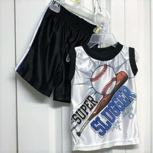 U.S.A weiß schwarz Super Slugger Grafik Sport Shirt & Shorts Set Größe 12M - Bild 1 von 4
