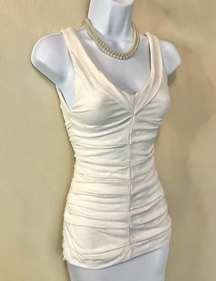 Camiseta sin mangas vintage BEBE Timeless Rare2Find Y2K blanca plisada textura elástica S Foto 1 de 4