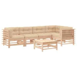 6-Piece Outdoor Lounge Set Garden Patio Sofa Couch Chairs Wood Furniture Beige - Picture 1 of 9