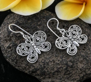 Ohrringe Schmetterling Bali 925 massiv Sterling Silber 4 Gramm Grad Geschenk Mädchen - Bild 1 von 3