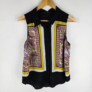 Sportsgirl Top Womens 12 Sleeveless Shirt Paisley Hippie Boho Button Up Fairy - Picture 1 of 8