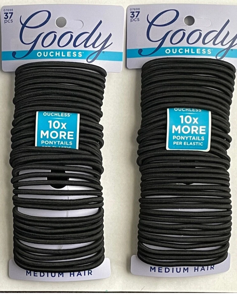 GOODY OUCHLESS NO METAL HAIR TIES MEDIUM ELASTICS 74 COUNT BLACK NEW - Image 1 of 1