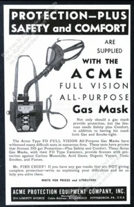 Acme FD 1943 bombero máscara de gas foto anuncio impreso vintage - Imagen 1 de 7
