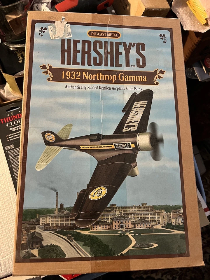 1995 ERTL Hershey's 1932 Northrop Gamma Plane Diecast Coin Bank #F004 with Box