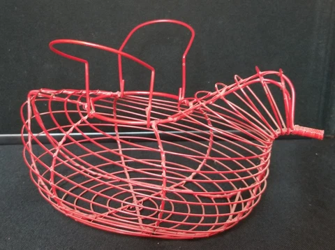 Vintage Wire Chicken Egg Basket Farmhouse Primitive Rustic Country Decor 11" red Cover