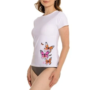 BODY GLOVE SHIRT WOMEN'S - 243 BUTERFLIES SZ XLARGE WHITE - RASH GUARD SWIM - Picture 1 of 2