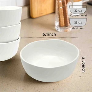 4PCS Ceramic Bowl 25 oz Large Matte White Bowls Kitchen Stoneware With Wavy Edge - Picture 1 of 4