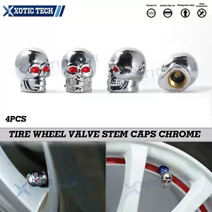 4x Tire Wheel Valve Stem Caps Chrome Silver Skull Head For Car Truck Motorcycle - Picture 1 of 9
