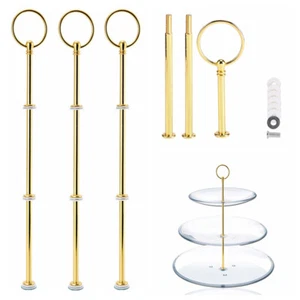 3 Tier Cake Plate Stand Round Gold Handle Fittings Wedding Tea Party Home Decor - Picture 1 of 7