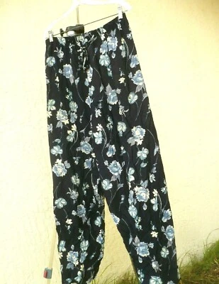 PANTALONES LARGOS VINTAGE AZUL AÑOS 90 M XL L HECHOS EN ESTADOS UNIDOS FLORES CAMBRAY FLORAL RAYÓN DAMA Foto 1 de 4