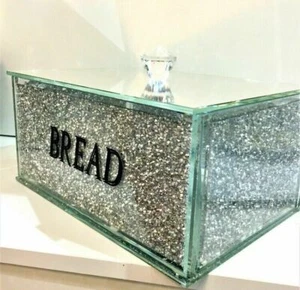 Large Silver Crushed Diamond Crystal Mirrored Bread Bin Container Kitchen Bling_ - Picture 1 of 1
