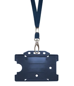 Bleu Foncé Marine Identité Cou Bracelet Cordon Métal Clip Carte Badge Tag Porte - Picture 1 of 1