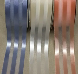 10 Yds.  SHEER & SATIN RIBBON 1 1/2" w  (your choice of 3 colors) - Picture 1 of 4