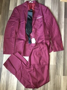 Boys Formal 2 Piece Pants Suit Set Size Small Wine Red With Tie Size Small Q6 - Picture 1 of 6